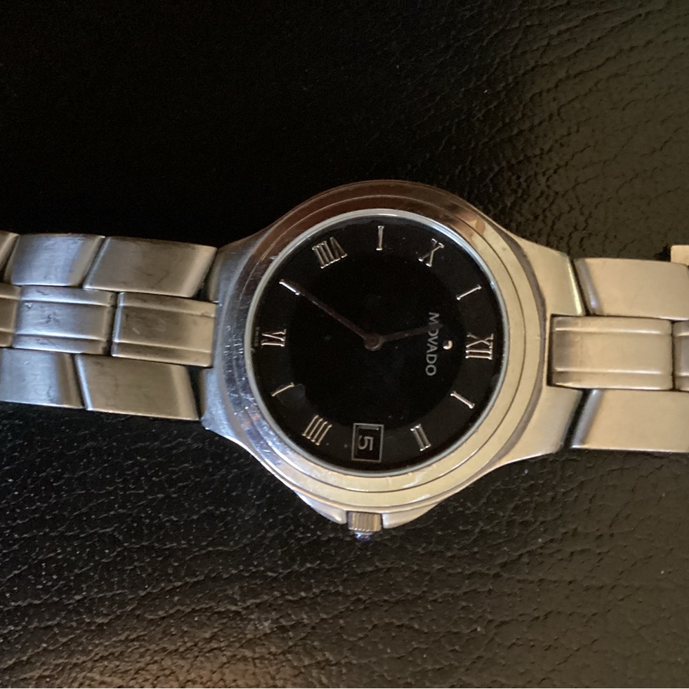 Movado Silver Black Watch with Minimalist Design
